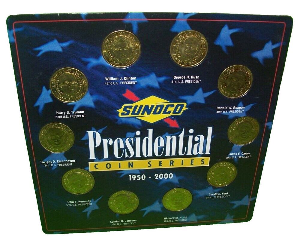 Sunoco Set Of 10 Different USA Presidents Coins On Display Holder Card 2000